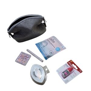 Gray Cosmetic Bag with Beauty Products